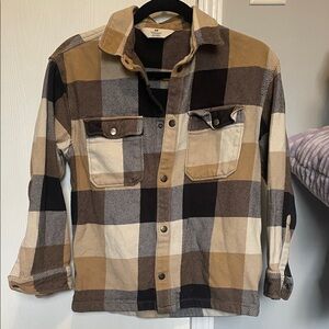 H&M Women's Plaid Shirt Jacket - Black, Tan, Cream